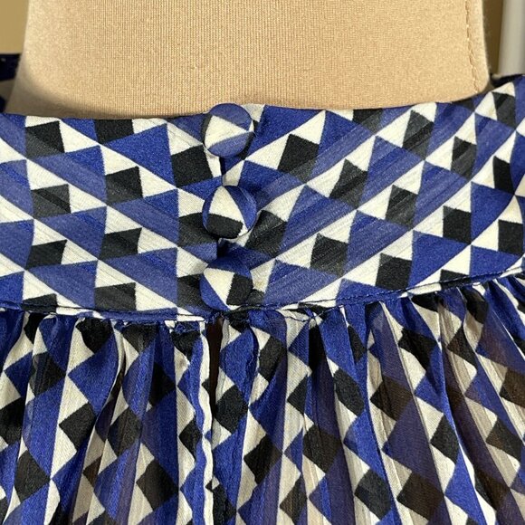 New H&M Geo Print Blouse Top Blue Black Size L Large Mock Neck - Picture 4 of 10